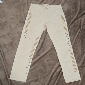 Pilcro Slim Boyfriend Jeans Cream White Embroidered Patchwork Size 27